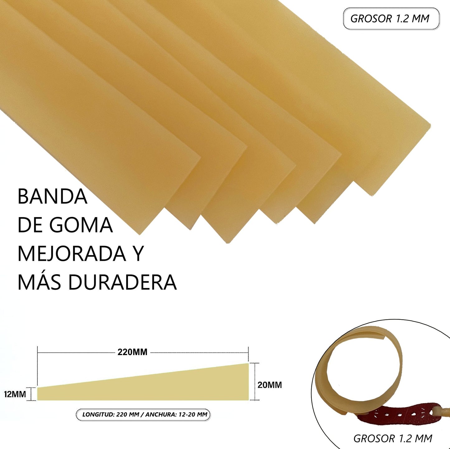 Pack de 6 Gomas de Tirachinas (0.8mm) - Látex Natural, Alta Potencia (Universales para Caza y Tiro)