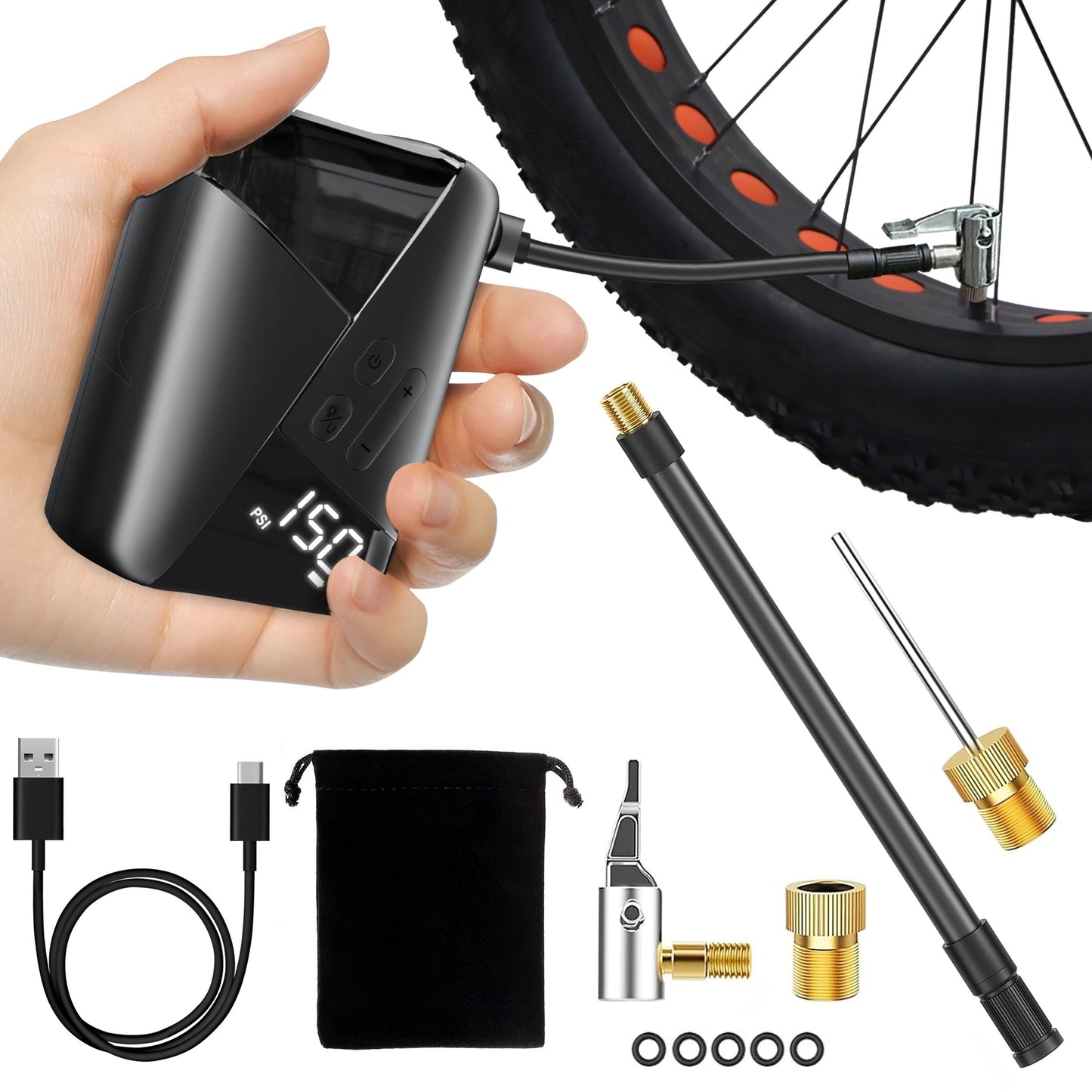 Mini Bomba Eléctrica 'MultiPump 150' - Kit Universal Todo en Uno (Patinetes, Bici, Pelotas)