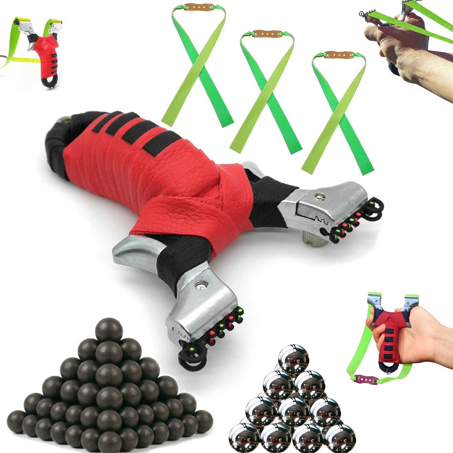 Tirachinas Profesional 'Red Strike Pro' - Kit Completo con Bolas de Barro, Acero y 3 Bandas de Repuesto