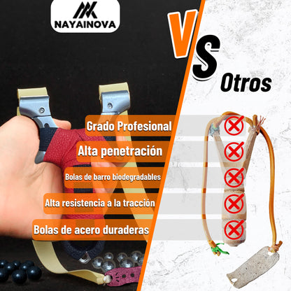 Tirachinas Profesional 'Red Strike Pro' - Kit Completo con Bolas de Barro, Acero y 3 Bandas de Repuesto